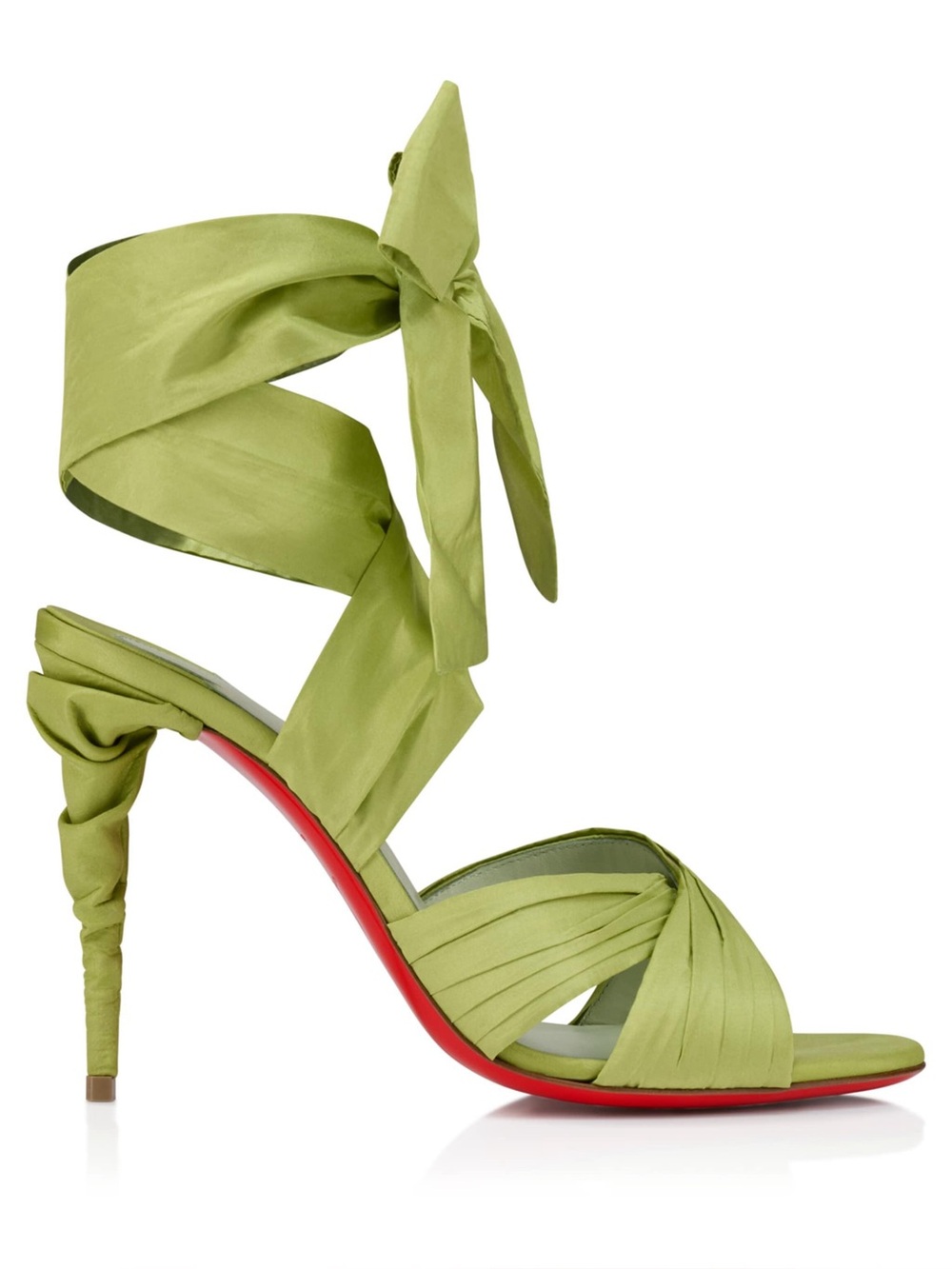 New Christian Louboutin Green Affabula Lace-Up 100 Silk-Taffeta Heeled Sandals